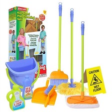 Kids Cleaning Toy Set - Toddler with Realistic Broom Mop and Dustpan Wet Floor