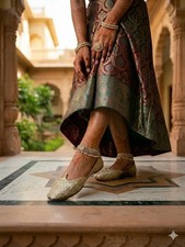 Women Indian Handmade Mojari Punjabi Footware Wedding Jutties Traditional US 7.5