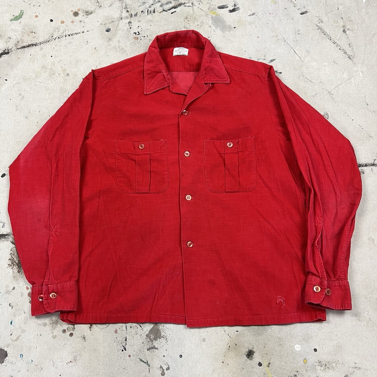Sears 60s 100%コットン 赤シャツ Vintage 60s Sears Corduroy Loop Collar Button Up Shirt Mens Medium