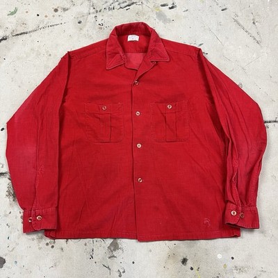 Vintage 60s Sears Corduroy Loop Collar Button Up Shirt Mens Medium Rockabilly