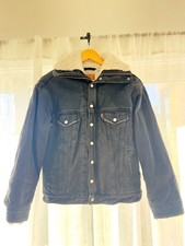 Levi  s Sherpa Trucker Jacket   Black Denim - Pre-owned - Size XS