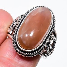 Natural Sunstone Gemstone 925 Sterling Silver Jewelry Ring Size 7 US