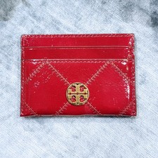 Tory Burch Willa Berry Shine Quilted Crinkle Leather Slim Card Case 165923 $110