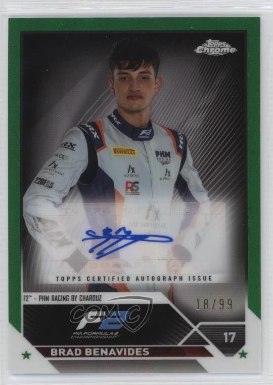 2023 Topps Chrome Formula 1 Green Refractor 18/99 Brad Benavides Auto 7s2