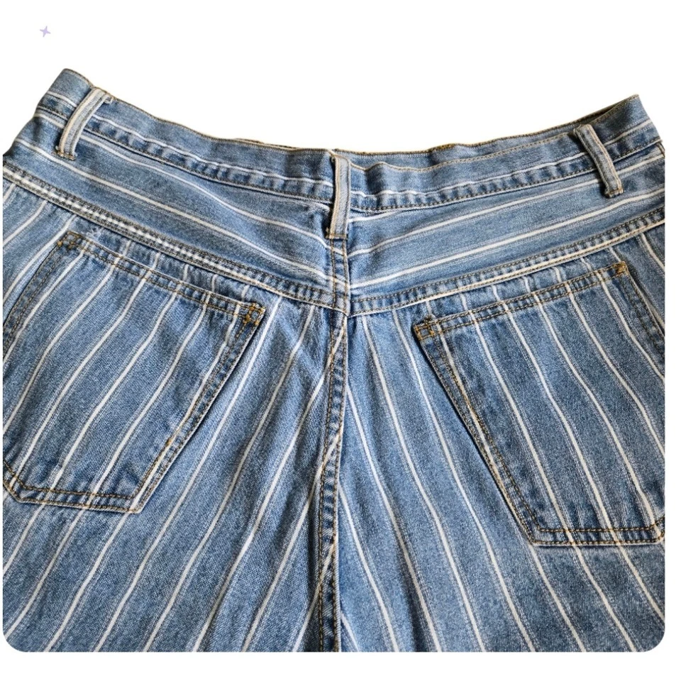 LA BLUES 80s Retro Vintage Cotton Denim Mom Shorts Blue White Stripe Size 20 - Image 3 of 4