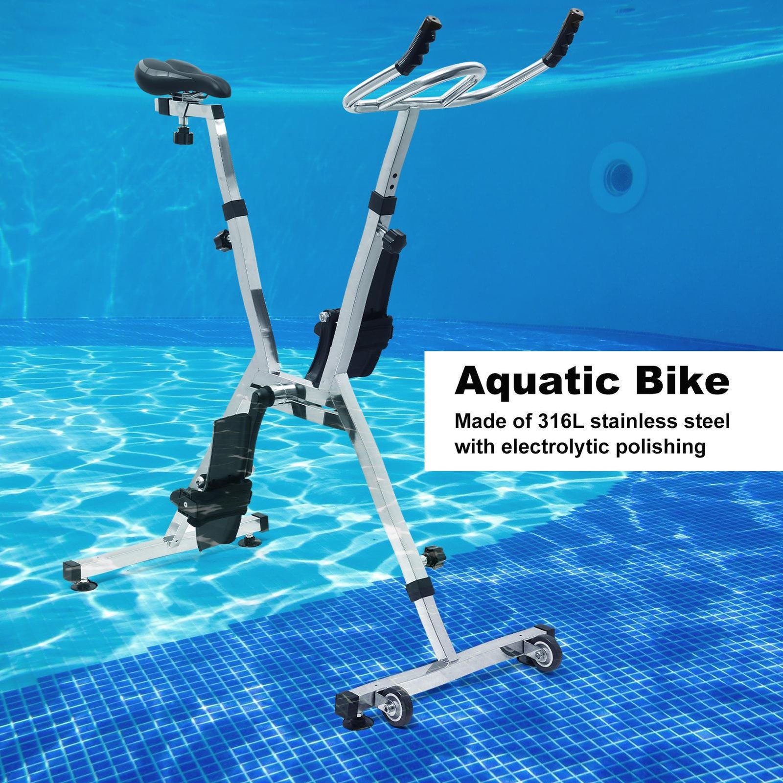 Stainless Steel Aquatic Bike Underwater Bicycle Pool Exercise Fitness Equipment-
