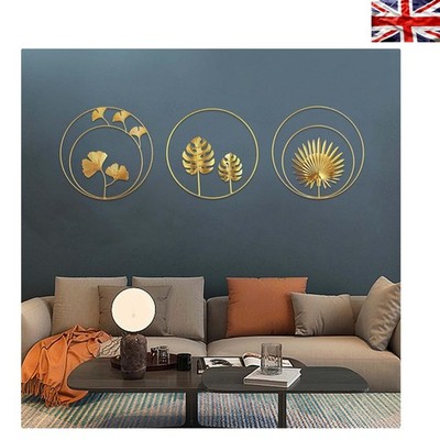 Vielseitiges Wandbild-Set aus Eisen - Dekoration aus goldenem Ginkgo & Palmblättern