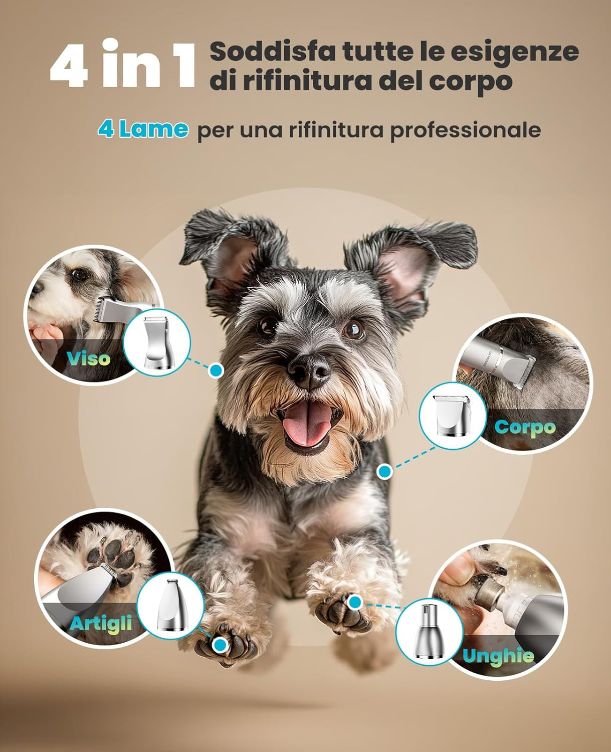 Tosatrice per Gatti e Cani 4 in 1 Rasoio Elettrico Silenzioso IPX7 - 2