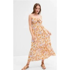 Gap Floral Front Tie Midi Dress Womens Size Small Cottagecore Whimsy Fairy Boho