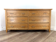 CHEST OF DRAWERS Solid Oak Wide 6 Drawers Chrome Bar Handles FREE DELIVERY