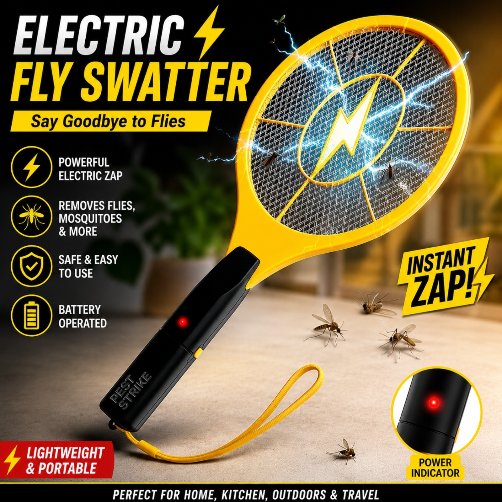 Bug Zapper Racket Fly Swatter Mosquito Bat Wasp Electric Insect Pest Killer