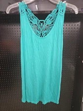 BKE Buckle Tank Top Womens L See Throguh Back Teal Blue Color Flowy 