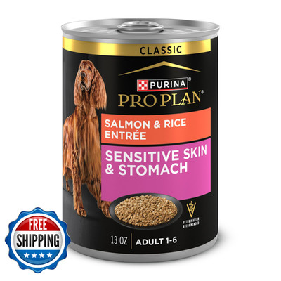 Purina Pro Plan Sensitive Skin/Stomach Wet Dog Food Salmon & Rice Pate 12 Cans