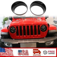 Black Front Lamp Cover Headlight Trim Frame Accessories For Jeep Wrangler 2018+