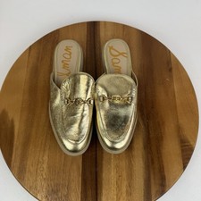 Womens Sam Edelman Kira Metallic Gold Leather Loafers Flats Mules Shoes Size 7.5