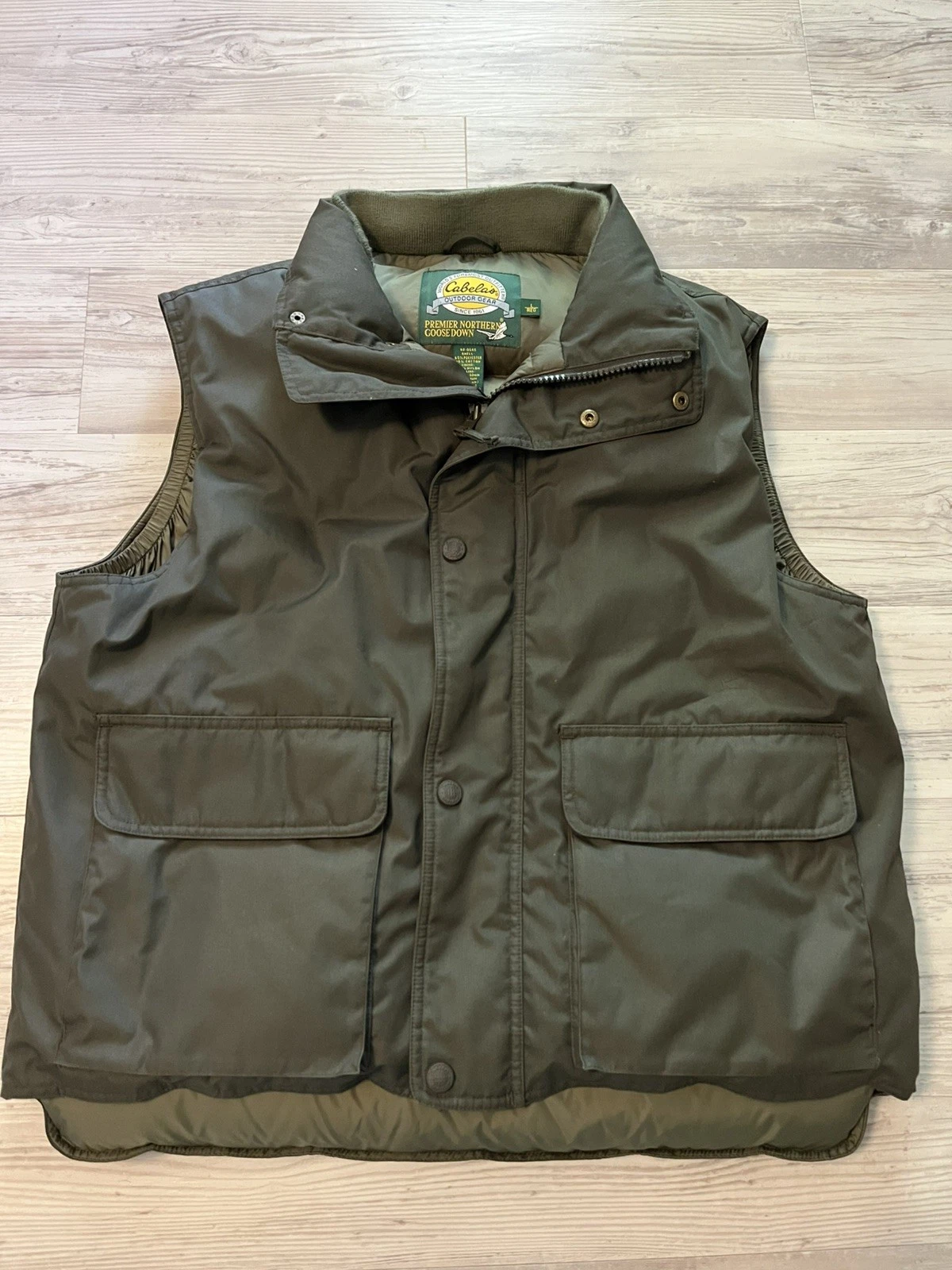 Cabela’s Premier Northern Goose Down Puffer Vest Zip Snap Forest Green Sz Large