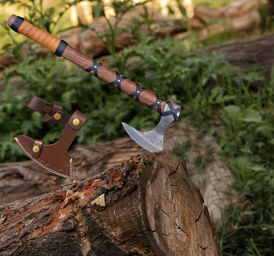 Топор викингов Ragnar Lothbrok | бородатый топор ручной ковки из углеродистой стали с кожей - Изображение 3 из 4