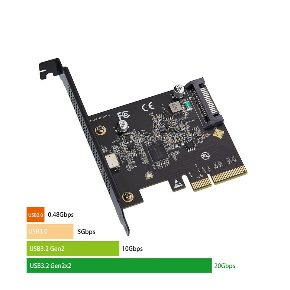 USB-C 3.2 Gen 2x2 PCI-E Gen 3 X4 Type-C Expansion Card 20Gbps ASMedia6328 - Image 4 of 4