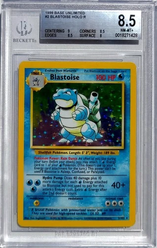 [BGS 8.5] 1999 HOLO BLASTOISE POKEMON BASE SET #2/102 UNLIMITED VINTAGE W/ SUBS