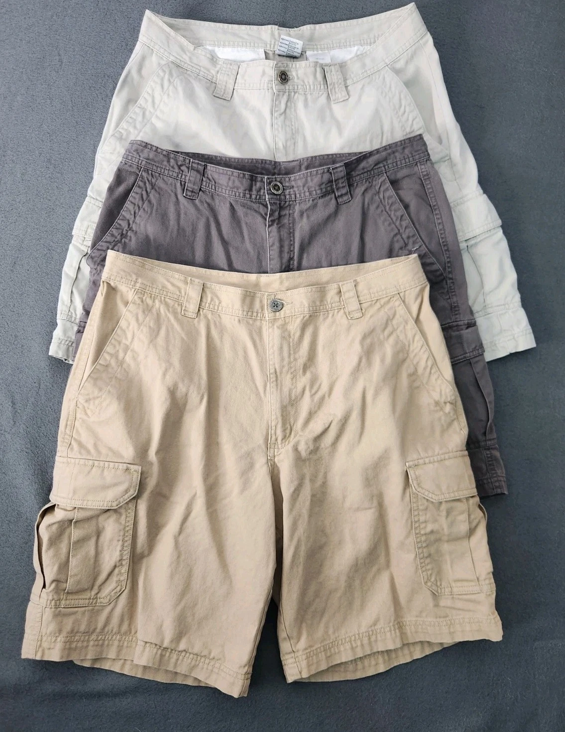 3 Pair Columbia Men’s Canvas Cargo Utility Shorts Flat Front Zip Pocket Sz 36