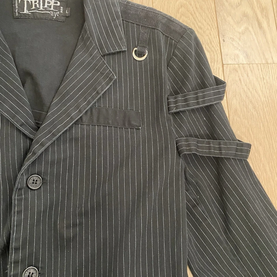 Vintage Y2K TRIPP NYC Pinstripe Jacket Blazer Size Large Black White Goth Punk - Image 4 of 4