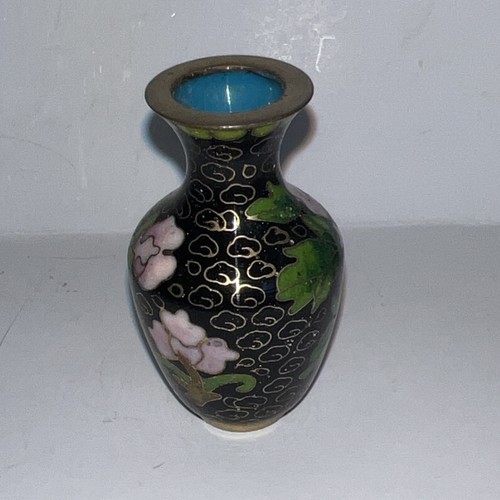 Vaso vintage in miniatura Cloisonne nero - altezza 2" - Foto 2 di 5