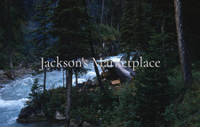 Camp Tent Along River Canadian Rockies 1954 Red Border Kodachrome Color Slide