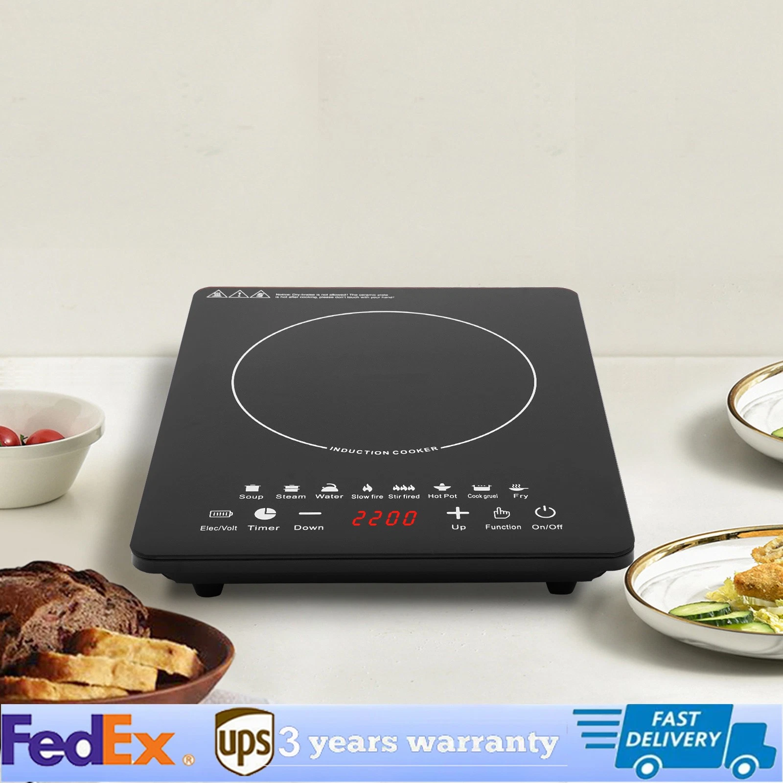 2200W Portable Kitchen Countertop Induction Cooktop Burner Electric Hot Stove