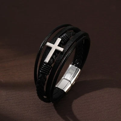 Bracelet magnétique géométrique élégant avec cuir et corde pour mode quotid - Photo 1/4
