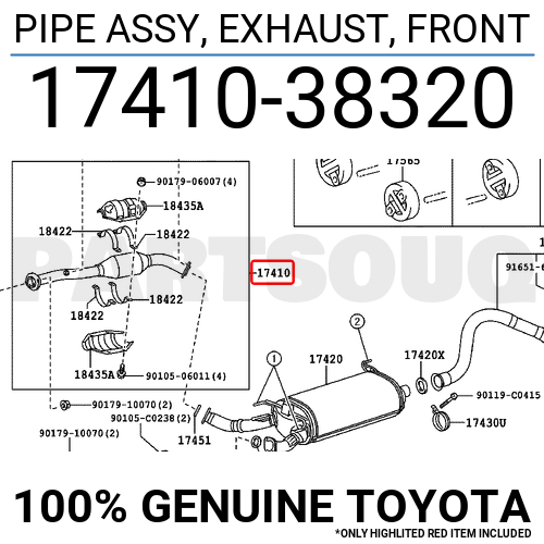 1741038320 Genuine Toyota PIPE ASSY, EXHAUST, FRONT 17410-38320 | eBay