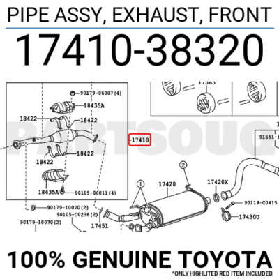 1741038320 Genuine Toyota PIPE ASSY, EXHAUST, FRONT 17410-38320 | eBay