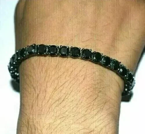 4MM Round Lab Created Black Diamond Men Tennis Bracelet 14K Black Gold Plated 8" - Picture 2 of 4