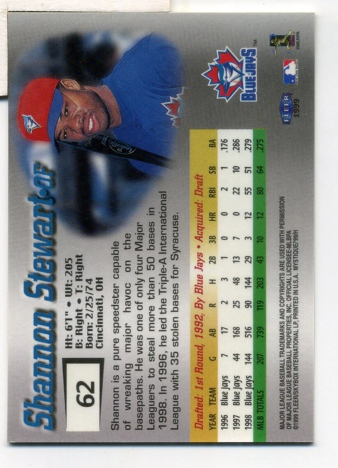 1999 Fleer Mystique #62 Shannon Stewart Toronto Blue Jays - Image 2 of 2