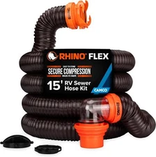 Camco Rhinoflex 15-Ft Camper/Rv Sewer Hose Kit 4-In-1 Adapter RV Polyolefin