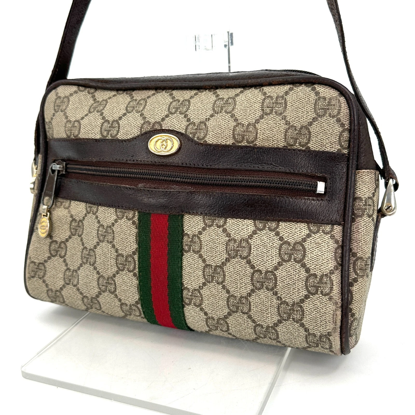 Sac à bandoulière vintage GUCCI GG bandoulière sherry PVC marron suprême #387