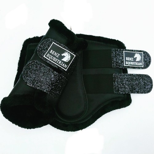 BLACK BLINGY GLITTER BRUSHING BOOTS TENDON DRESSAGE PROTECTION FLEECE