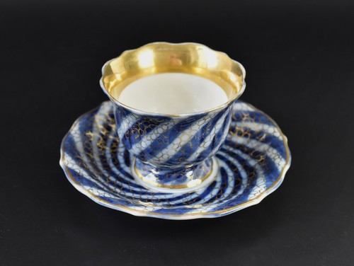 Antike Porzellan Tasse Kobaltblau Spiralen Dekor Schumann Berlin Moabit 19 Jh. - Bild 3 von 14