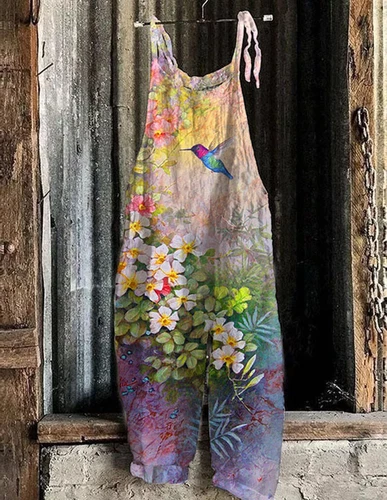 Mono holgado boho de mujer talla grande mono verano retro peto pantalones harén DE - Imagen 32 de 73
