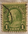 1909 Lime Green 1 Cent Benjamin Franklin Postage Stamp. No Gum. LOWEST PRICE!!! — photo 1