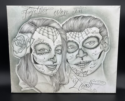 Together even in Death, 16'' x 20,'' Day of the Dead Art Print on Stretched Canvas