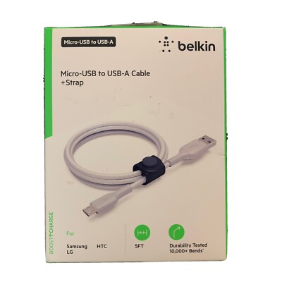 Belkin BOOSTCHARGE Braided Micro USB to USB A Cable + Strap, 5 ft   - GRAY  J