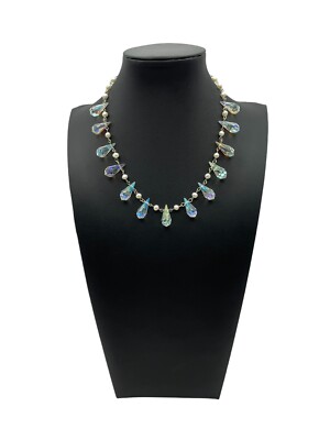 Aurora Borealis Crystal Sterling Silver 925 Clasp Freshwater Pearl Necklace