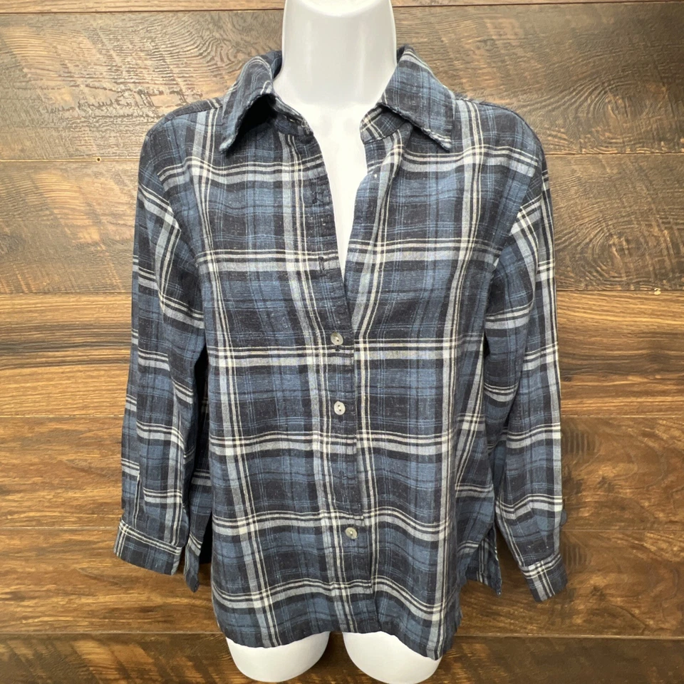 Camisa Recortada Pendleton Azul Marino y Gris A Cuadros Ventana Mediana Aberturas Laterales Foto 2 de 4