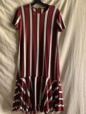 ZARA  NWT red white black striped ASYM hem   dress size SMALL