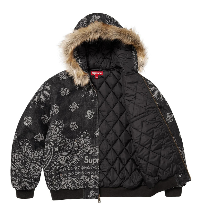 Supreme Bandana Jacquard Denim Hooded Work Jacket - Large - Black - SS25 image 2