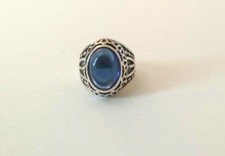 UNISEX SILVER RING WITH BLUE CUBIC ZIRCONIA STONE - SIZE 7