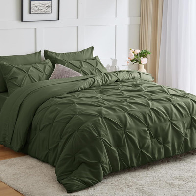 Elegant Olive Green 7-Piece California King Comforter Set for Modern Bedrooms