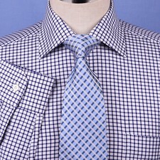 Elegant Navy Blue Formal Business Dress Shirt Mens Check Style Best Soft Fabric