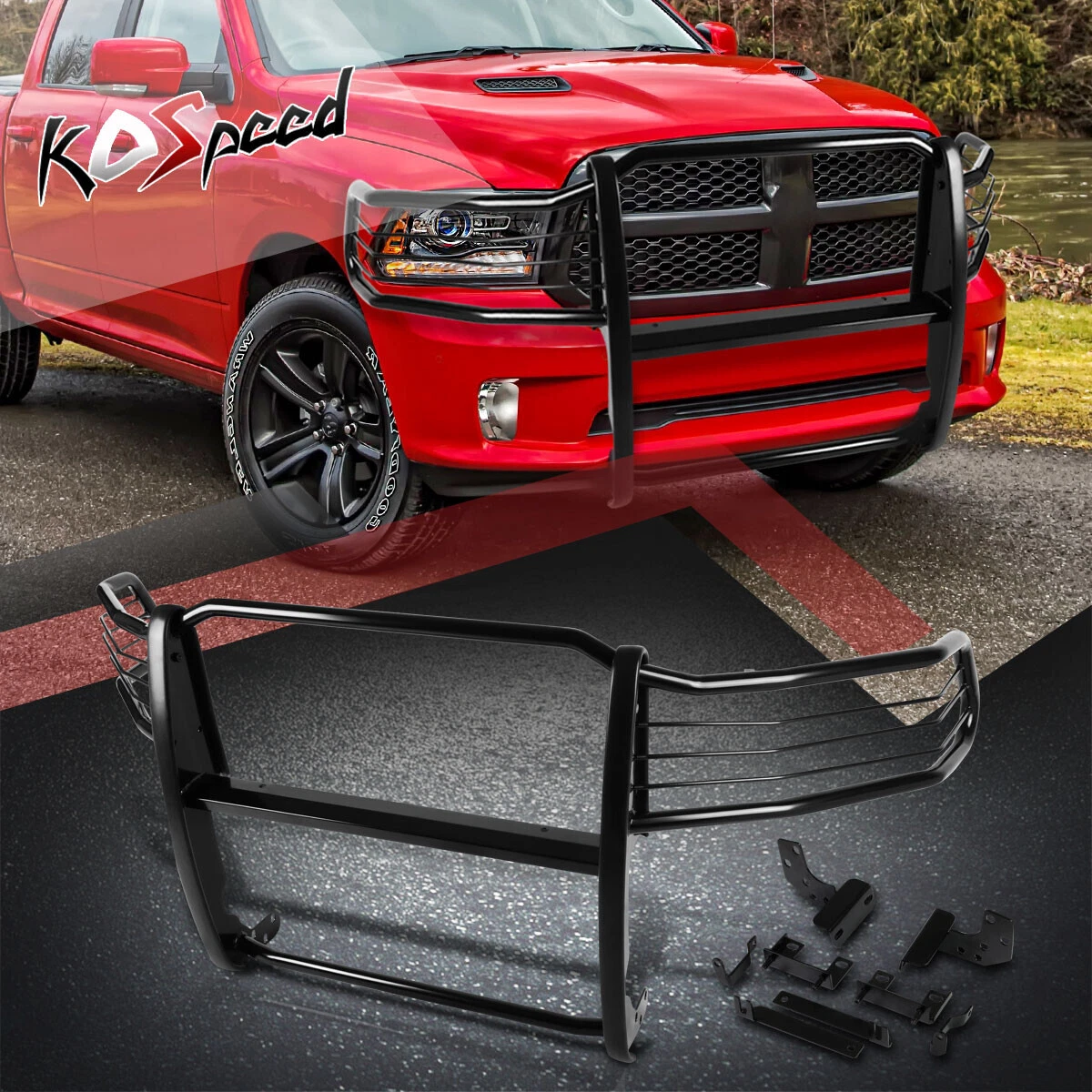 Black Front Bumper Push Bar Brush Grille Guard for 09 18 Dodge Ram