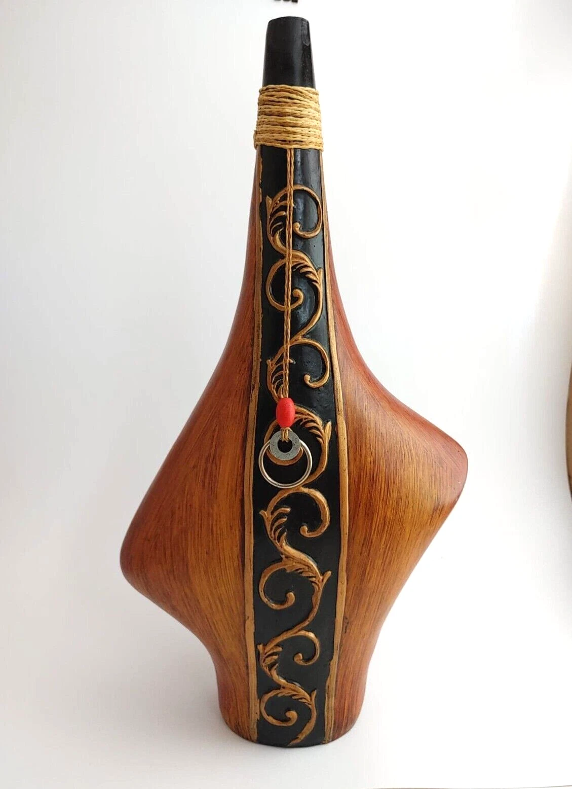 Vintage Wood Wine Bottle Floor Vase Boho Wooden Retro Primitive 17"